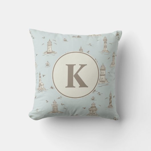 Waterverf Vuurtoren Toile Kinderkamer | Monogram Kussen (Voorkant)