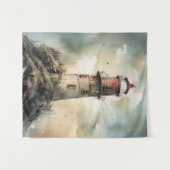 Waterverf vuurtoren voor de muur wandkleed (Voorkant (horizontaal))