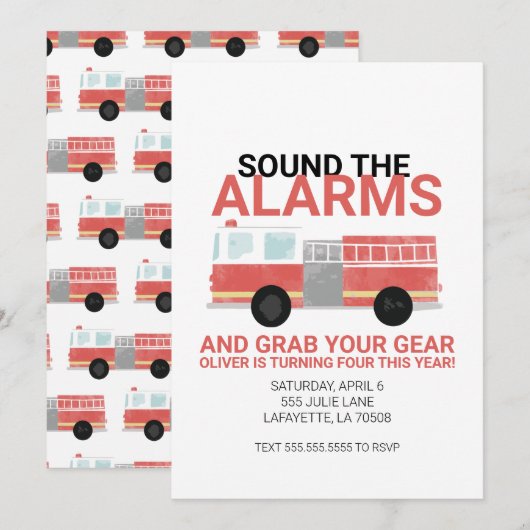 Waterverf Vuurtruck uitnodiging (Voorkant / Achterkant)