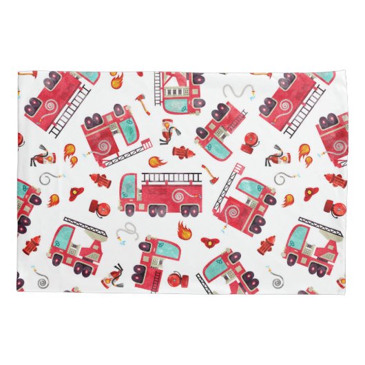 Waterverf Vuurtrucks Kinder Gepersonaliseerd Kussensloop (Achterkant)