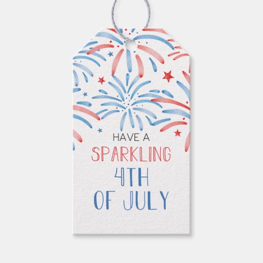 Waterverf Vuurwerk 4 juli Spetterende Feestje Cadeaulabel (Voorkant)