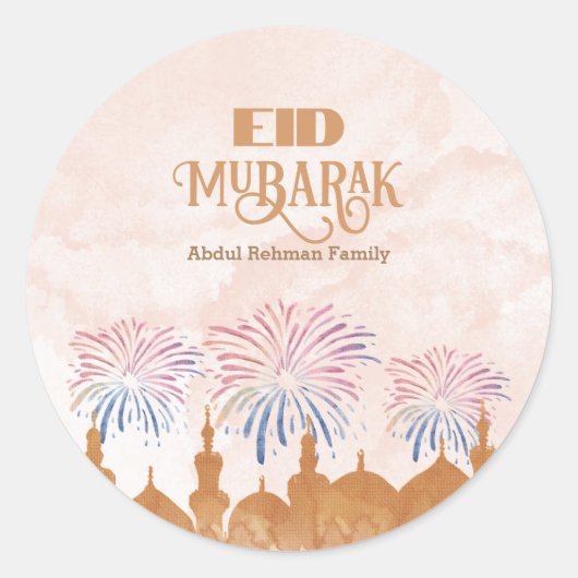 Waterverf vuurwerk Eid Mubarak Ronde Sticker (Voorkant)