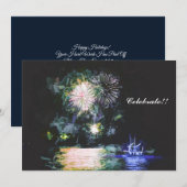 Waterverf vuurwerk nieuwjaar feestdagenkaart (Voorkant / Achterkant)