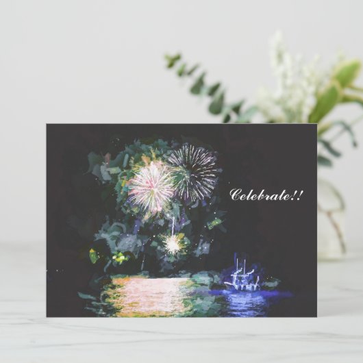 Waterverf vuurwerk nieuwjaar feestdagenkaart (Staand voorkant)