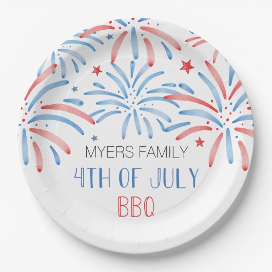 Waterverf Vuurwerk Vier Juli Feest Papieren Bord (Voorkant)