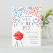 Waterverf Vuurwerk vierde juli BBQ Kaart (Staand voorkant)