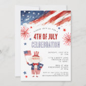 Waterverf Vuurwerk Vierde juli BBQ Uitnodiging (Voorkant)