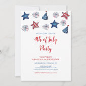 Waterverf Vuurwerk Vierde juli BBQ Uitnodiging (Voorkant)
