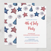 Waterverf Vuurwerk Vierde juli BBQ Uitnodiging (Voorkant / Achterkant)