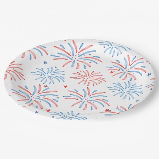 Waterverf Vuurwerk Vierde juli Feest Papieren Bordje (Gekanteld)