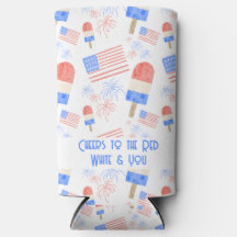 Waterverf Vuurwerk, Vlaggen & Popsicles Koozie