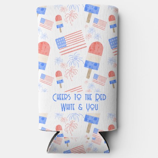 Waterverf Vuurwerk, Vlaggen & Popsicles Koozie (Voorkant)
