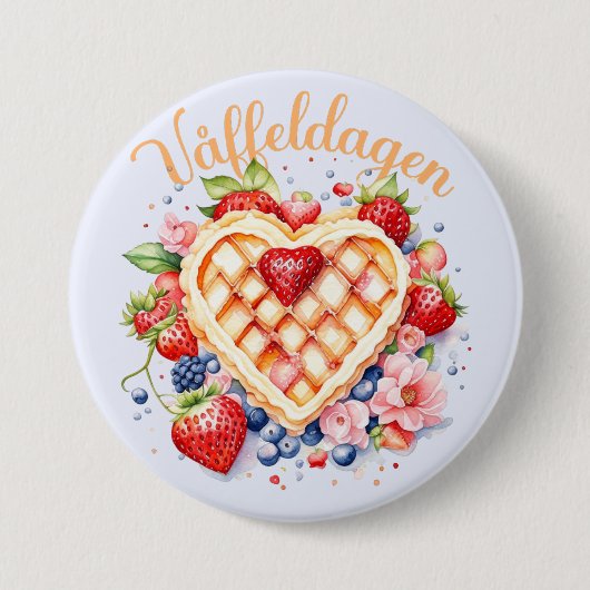 Waterverf Wafeldag, Våffeldagen Ronde Button 7,6 Cm (Voorkant)