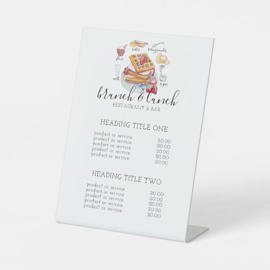 Waterverf Waffle logo Recept Restaurant Reclamebord Met Voetstuk (Voorkant)