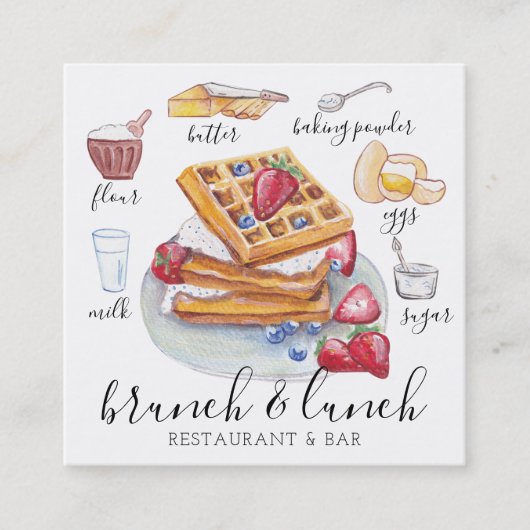 Waterverf Waffle logo restaurant Vierkante Visitekaartje (Voorkant)