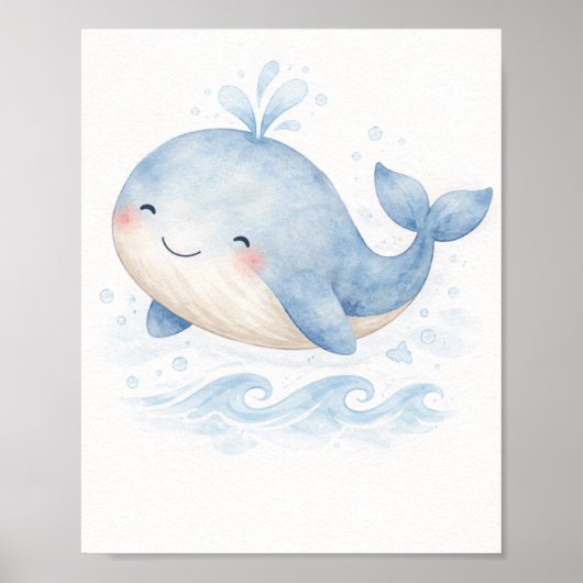 Waterverf Wal Kinderkamer Muur Kunst Poster (Voorkant)