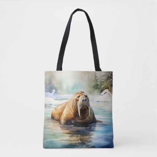 Waterverf Walrus Arctic Tote Bag (Voorkant)