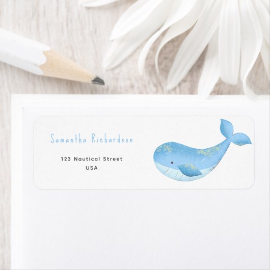 Waterverf walvis baby shower etiket (Insitu)