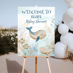 Waterverf Walvis Baby Shower Onder de Zee Welkom Poster
