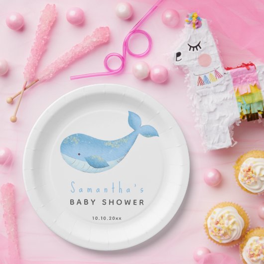 Waterverf walvis baby shower papieren bordje (Feest)