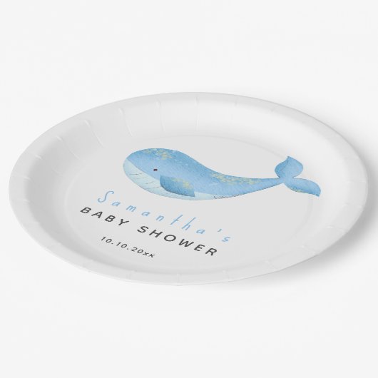 Waterverf walvis baby shower papieren bordje (Gekanteld)