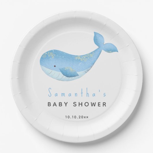Waterverf walvis baby shower papieren bordje (Voorkant)