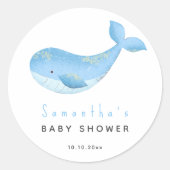 Waterverf walvis baby shower ronde sticker (Voorkant)