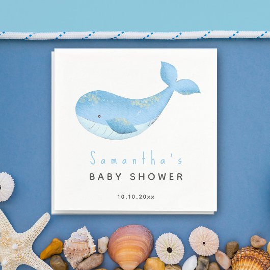 Waterverf walvis baby shower servet