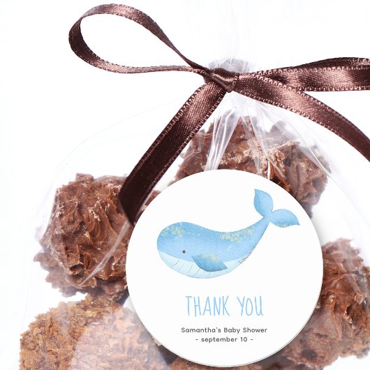 Waterverf walvis - dank u baby shower ronde sticker