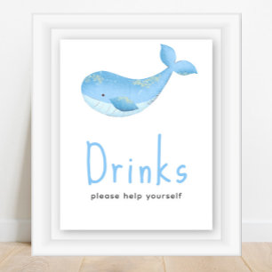 Waterverf walvis - Drankjes Poster
