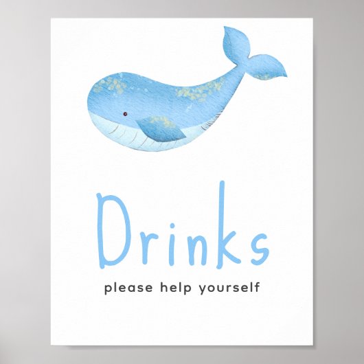 Waterverf walvis - Drinken Poster (Voorkant)