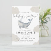 Waterverf walvis eerste verjaardagsuitnodiging kaart (Staand voorkant)