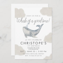 Waterverf walvis eerste verjaardagsuitnodiging kaart