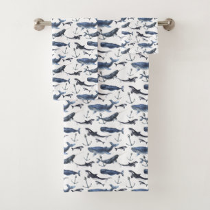 Waterverf-walvis en ankerpatroon bad handdoek