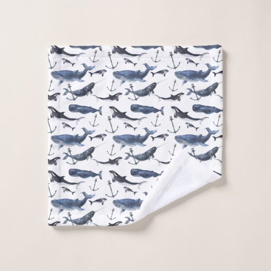 Waterverf-walvis en ankerpatroon bad handdoek (Wasdoekje)