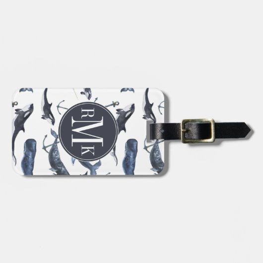 Waterverf-walvis en ankerpatroon bagagelabel (Voorkant horizontaal)