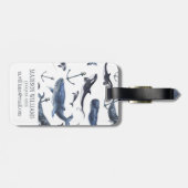 Waterverf-walvis en ankerpatroon bagagelabel (Achterkant horizontaal)