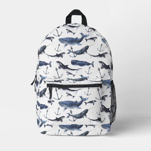 Waterverf-walvis en ankerpatroon bedrukte rugzak (Voorkant)