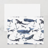 Waterverf-walvis en ankerpatroon briefkaart (Voorkant / Achterkant)
