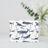 Waterverf-walvis en ankerpatroon briefkaart (Staand voorkant)