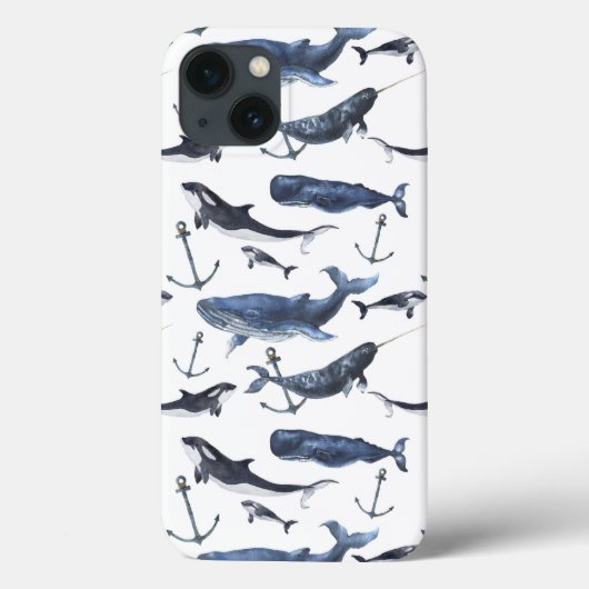 Waterverf-walvis en ankerpatroon Case-Mate iPhone case (Achterkant)