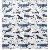 Waterverf-walvis en ankerpatroon douchegordijn (Voorkant)