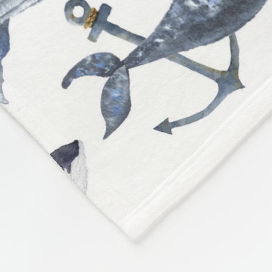 Waterverf-walvis en ankerpatroon fleece deken (Hoek)