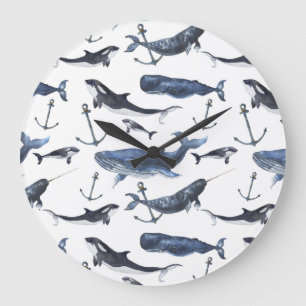 Waterverf-walvis en ankerpatroon grote klok