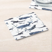 Waterverf-walvis en ankerpatroon kartonnen onderzetters (Schuin)