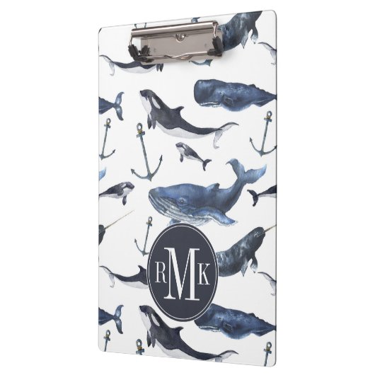 Waterverf-walvis en ankerpatroon klembord (Links)