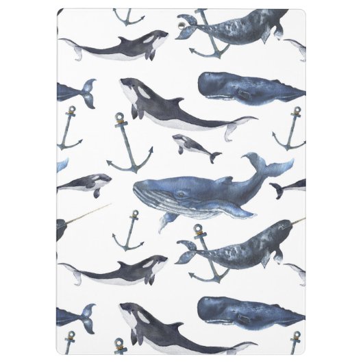 Waterverf-walvis en ankerpatroon klembord (Achterkant)