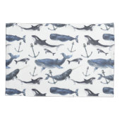 Waterverf-walvis en ankerpatroon kussensloop (Achterkant-Links)