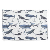 Waterverf-walvis en ankerpatroon kussensloop (Achterkant-Rechts)