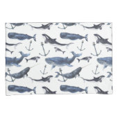 Waterverf-walvis en ankerpatroon kussensloop (Voorkant-Rechts)